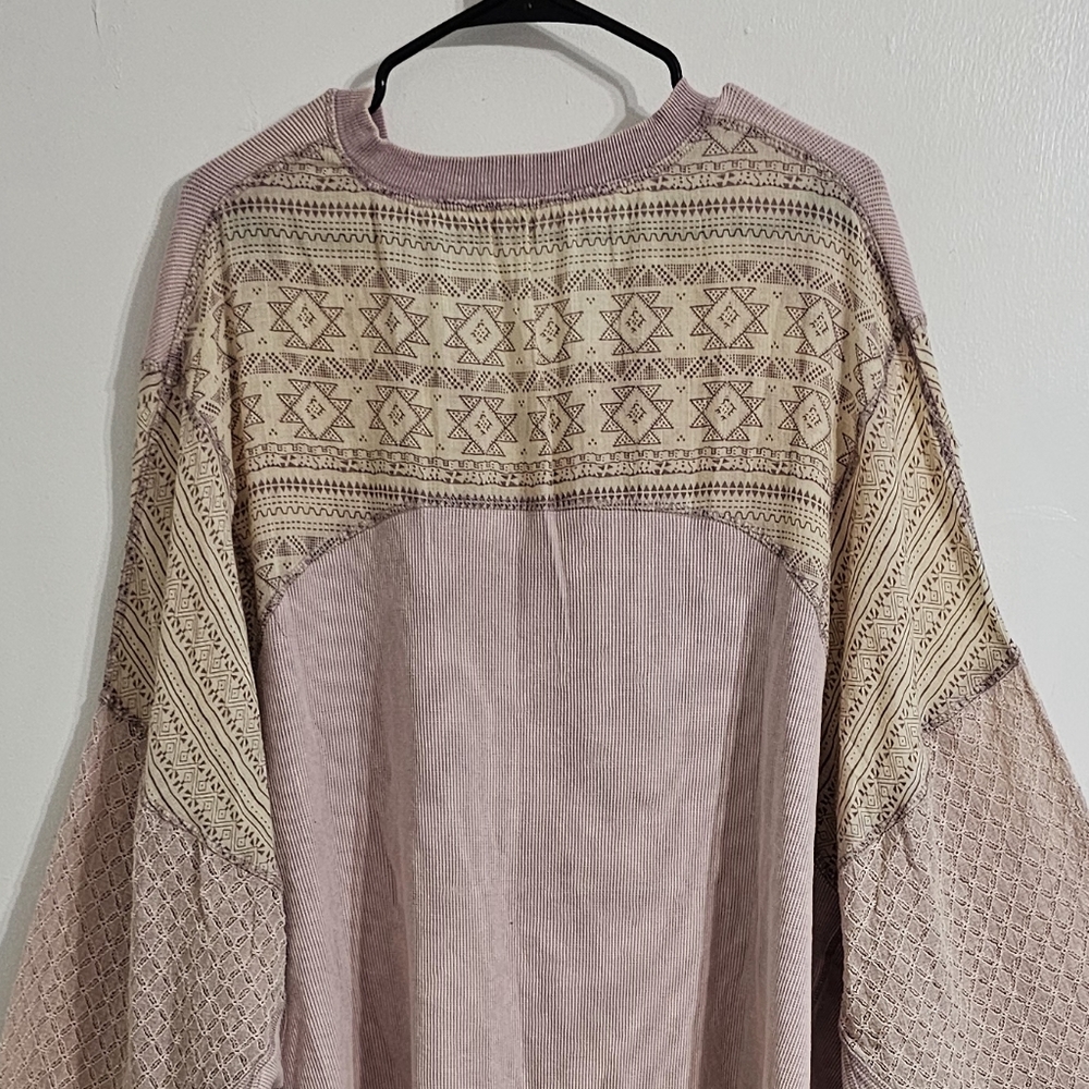 Oli & Hali Raw Hem Patchwork Blouse Top Size XL Lilac Lagenlook Rustic Oversized - Picture 12 of 12